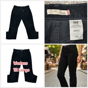 Women’s 505 Levi’s 12 Large Corduroy Pants Boyfriend Fit Black Stretch Straight